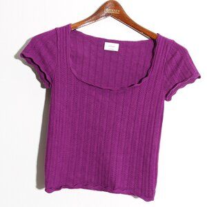 Aritzia Wilfred Parcel Pointelle Knit Sweater Top Tee Scalloped Short-Sleeve
